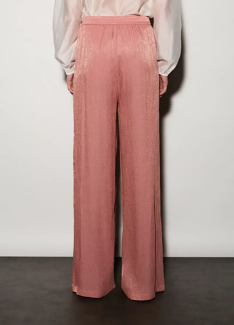 Pantaloni Wide Leg In Raso Plissé Donna, Unisex, Rosa pastello miniatura 3