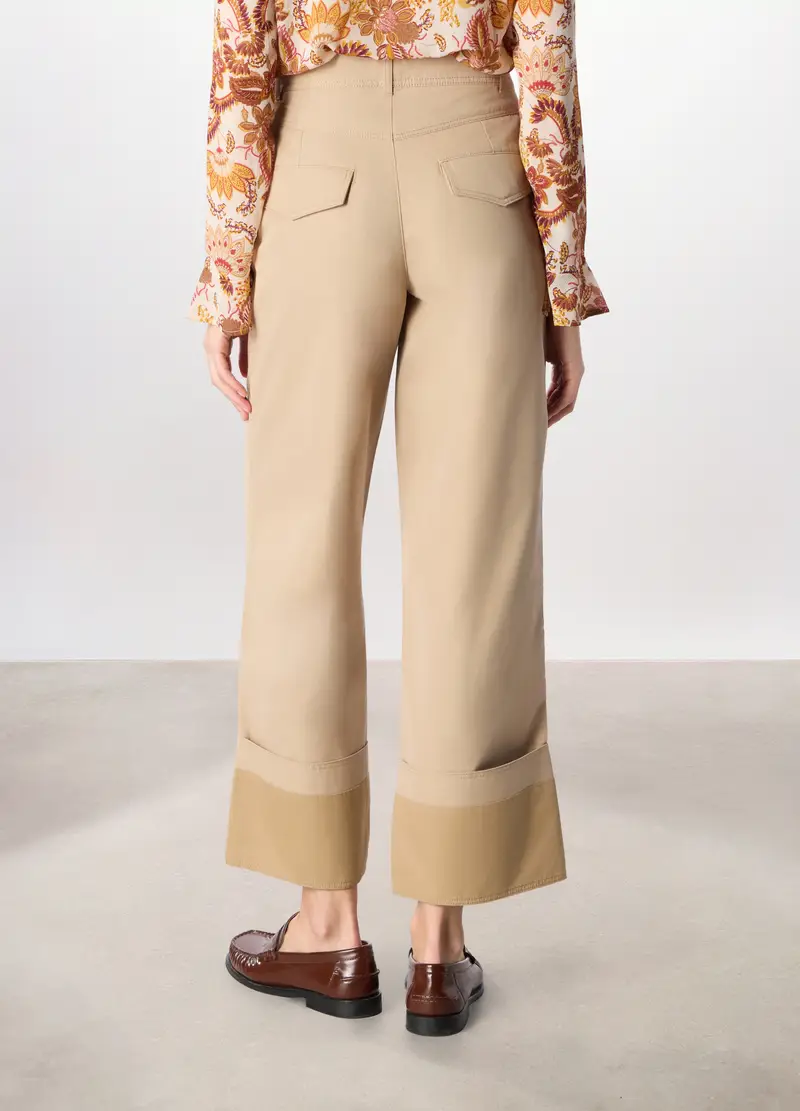 Pantaloni Wide Leg In Twill Misto Cotone Donna, Beige chiaro miniatura 2