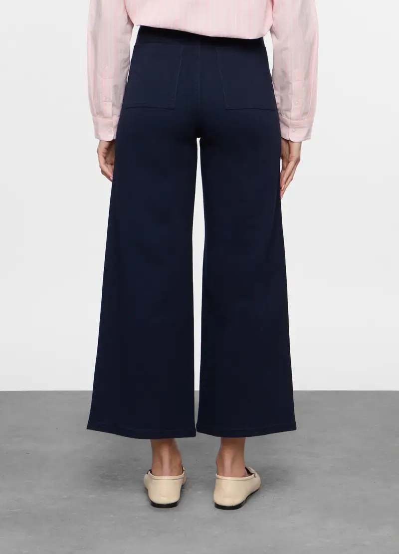 Pantaloni Wide Leg In Twill Stretch Donna, Blu miniatura 2