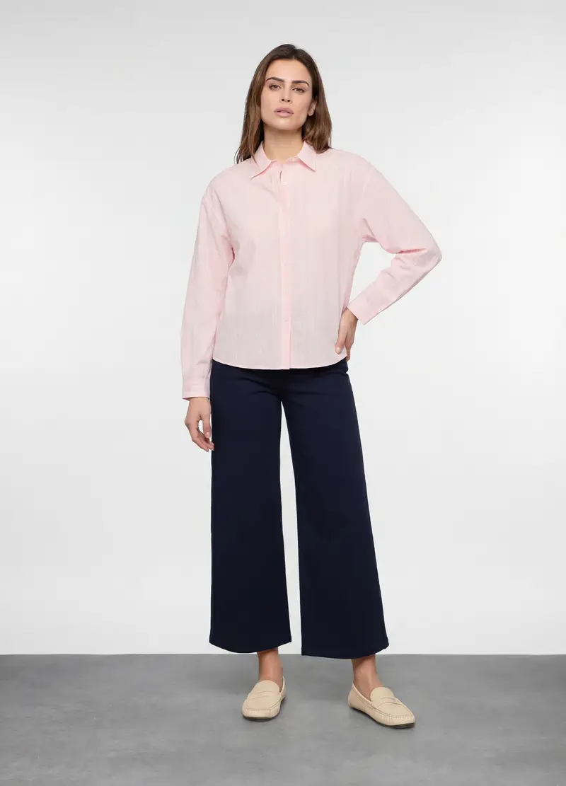 Pantaloni Wide Leg In Twill Stretch Donna, Blu