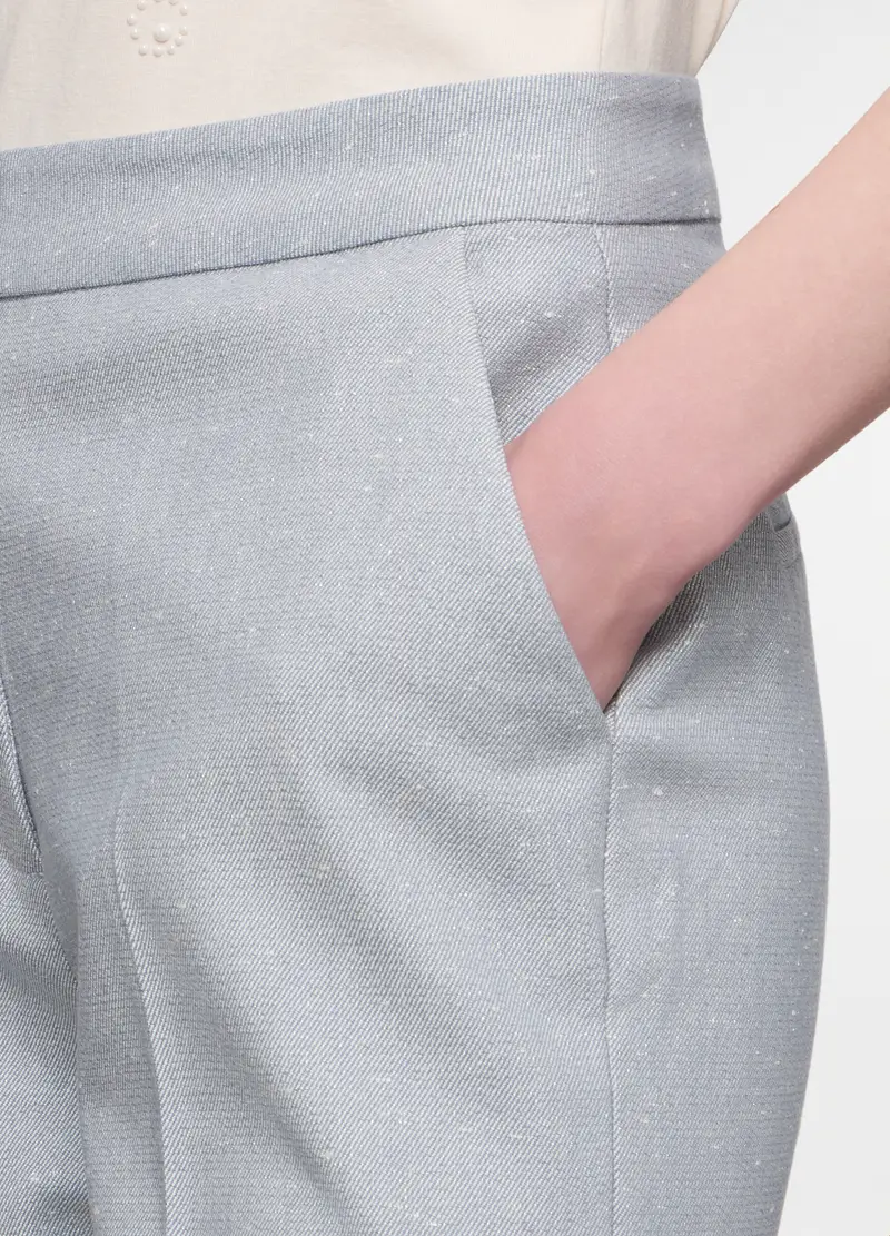 Pantaloni Wide Leg Misto Cotone Donna, Grigio chiaro miniatura 3