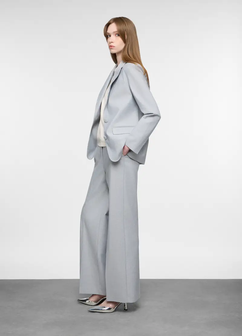 Pantaloni Wide Leg Misto Cotone Donna, Grigio chiaro