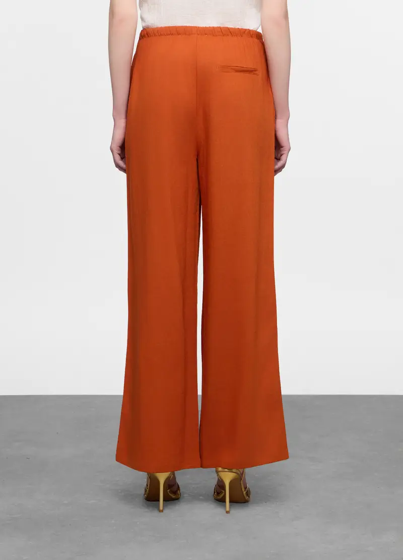 Pantaloni Wide Leg Misto Lino Donna, Arancione papaya miniatura 2