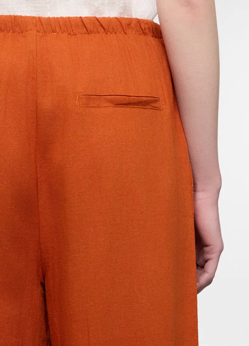 Pantaloni Wide Leg Misto Lino Donna, Arancione papaya miniatura 3
