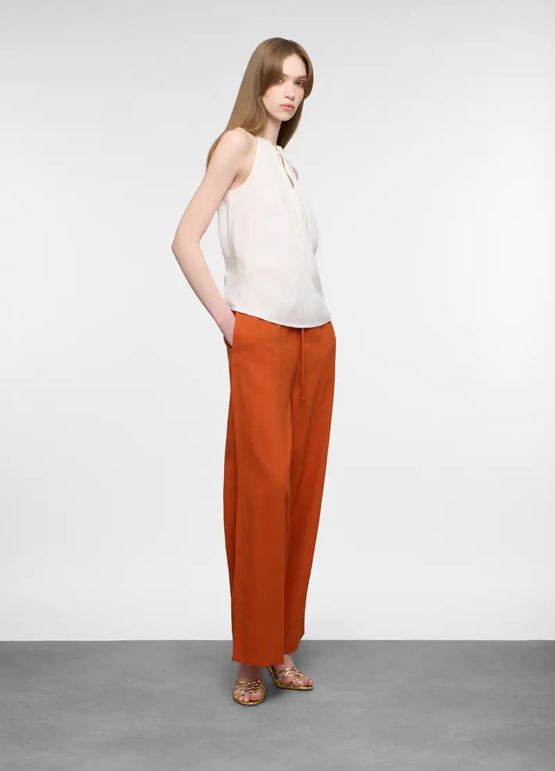 Pantaloni Wide Leg Misto Lino Donna, Arancione papaya