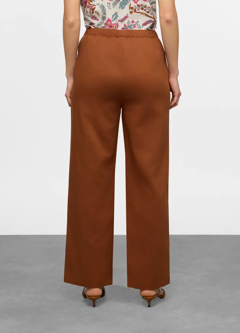 Pantaloni Wide Leg Misto Lino Donna, Arancione scuro miniatura 2
