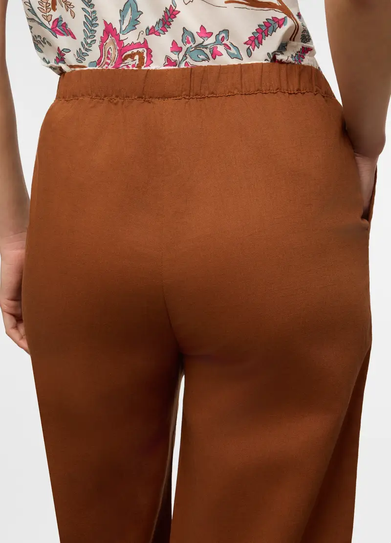 Pantaloni Wide Leg Misto Lino Donna, Arancione scuro miniatura 3