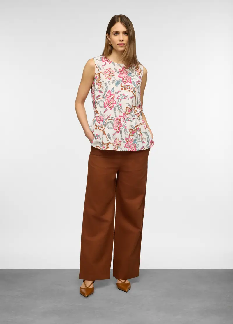 Pantaloni Wide Leg Misto Lino Donna, Arancione scuro