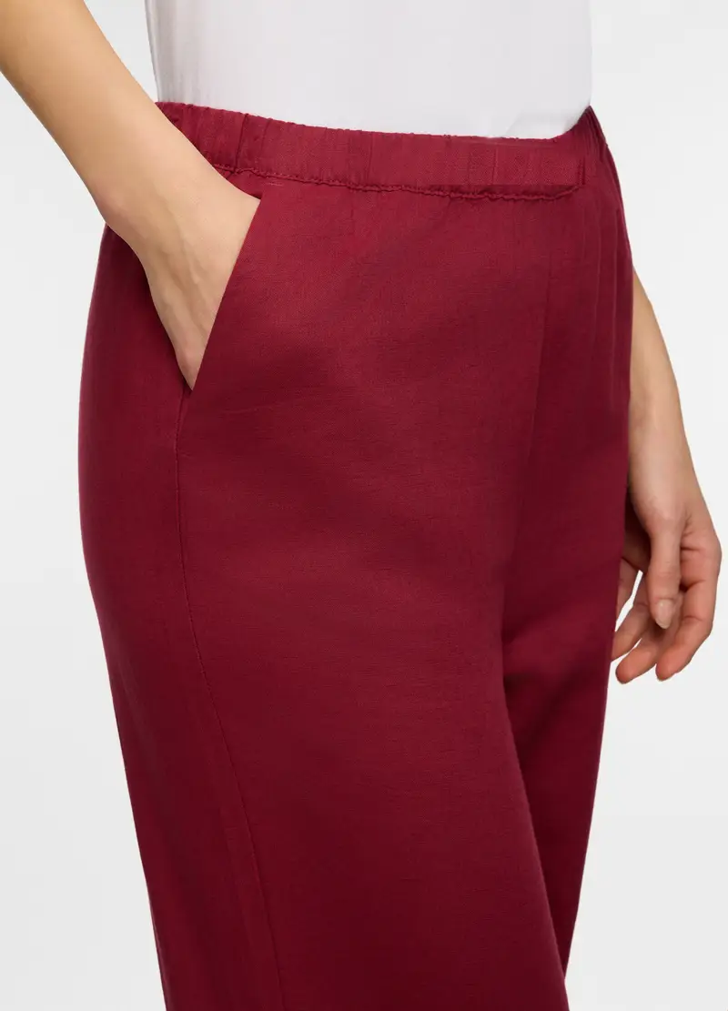 Pantaloni Wide Leg Misto Lino Donna, Rosso scuro miniatura 3