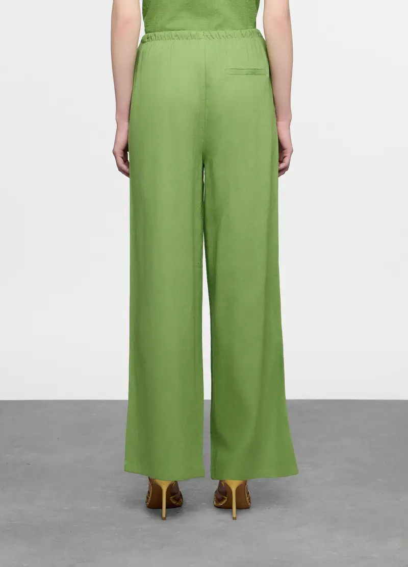 Pantaloni Wide Leg Misto Lino Donna, Verde foglia miniatura 2
