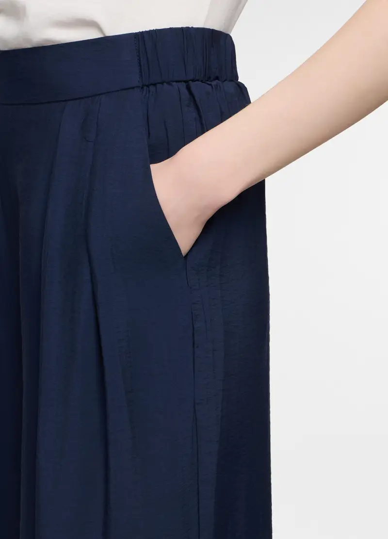 Pantaloni Wide Leg Misto Viscosa Donna, Blu scuro miniatura 3