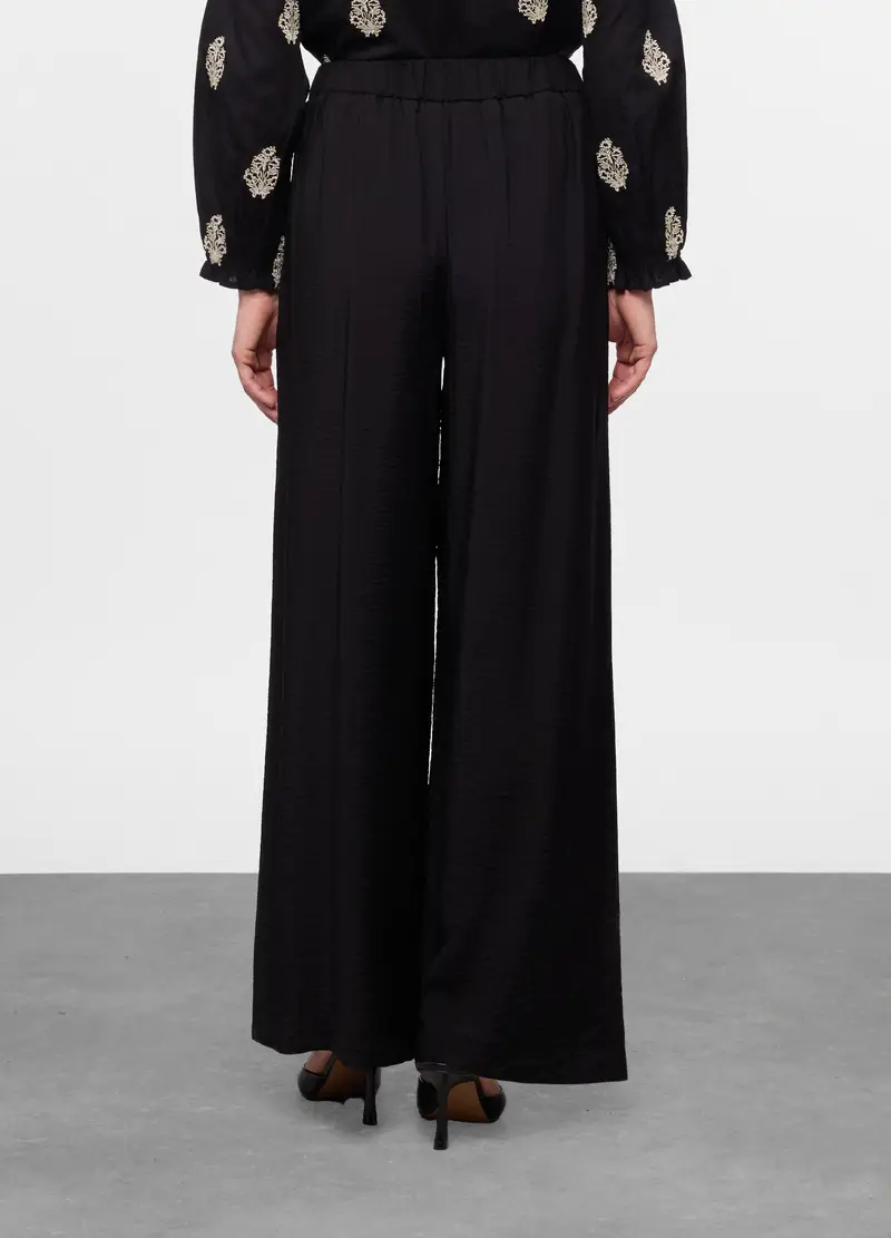 Pantaloni Wide Leg Misto Viscosa Donna, Nero miniatura 2
