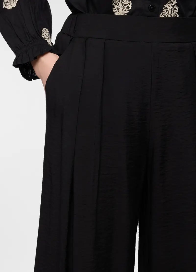 Pantaloni Wide Leg Misto Viscosa Donna, Nero miniatura 3