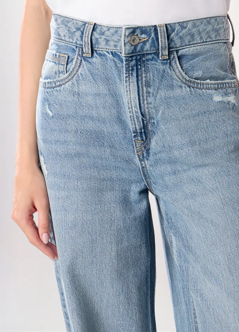 Pantaloni Wide Leg Ripped Donna, Blu chiaro miniatura 3