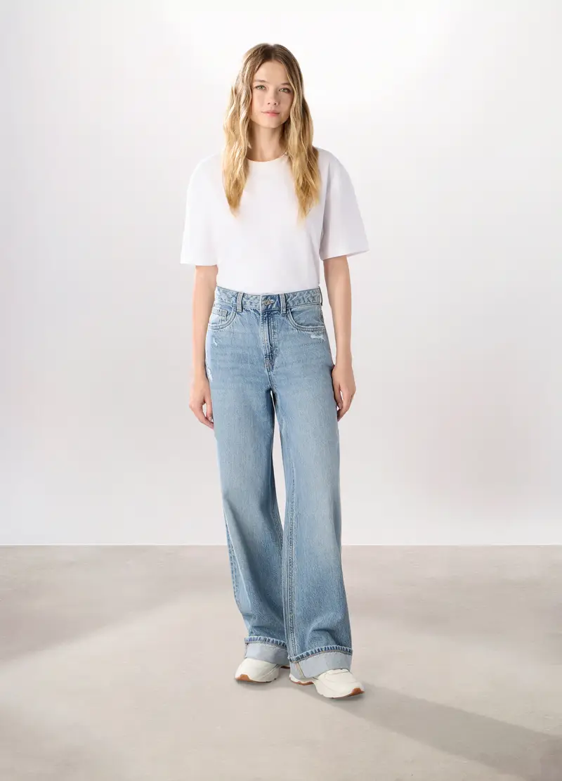 Pantaloni Wide Leg Ripped Donna, Blu chiaro