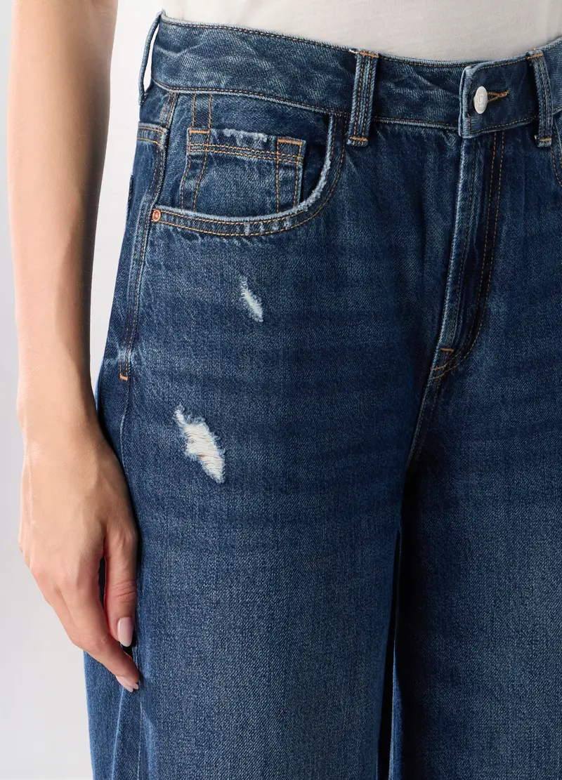 Pantaloni Wide Leg Ripped Donna, Blu scuro miniatura 3