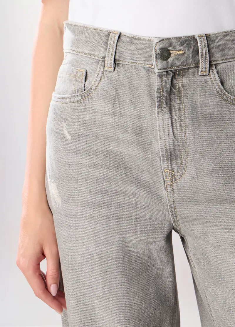 Pantaloni Wide Leg Ripped Donna, Grigio chiaro miniatura 3