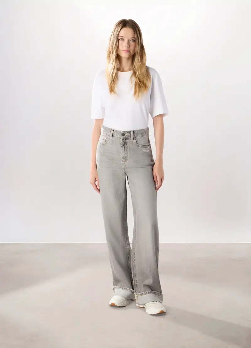 Pantaloni Wide Leg Ripped Donna, Grigio chiaro