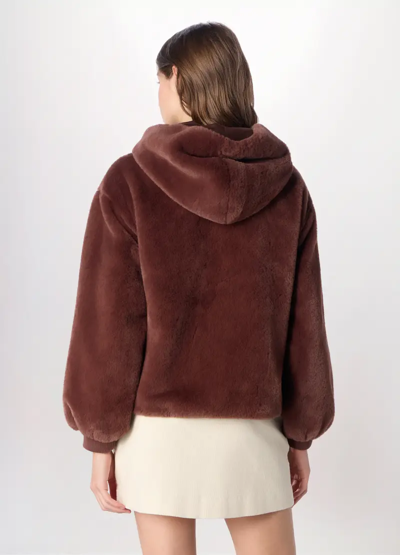 Pelliccia In Eco Fur Con Cappuccio Donna, Marrone cioccolato miniatura 2