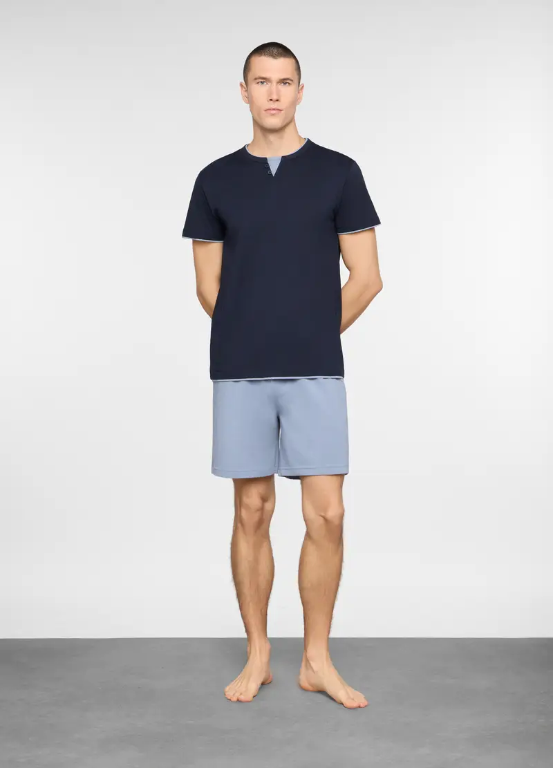 Pigiama Corto Bicolore In Cotone Uomo, Verde militare