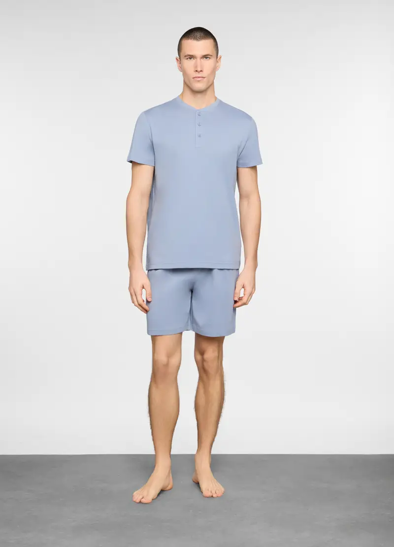 Pigiama Corto Con Collo Serafino Uomo, Azzurro celeste