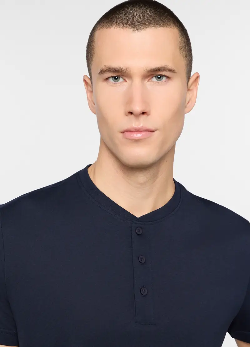 Pigiama Corto Con Collo Serafino Uomo, Blu scuro miniatura 3