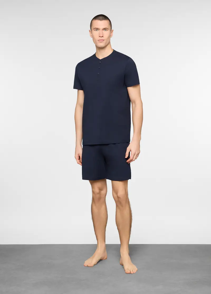 Pigiama Corto Con Collo Serafino Uomo, Blu scuro