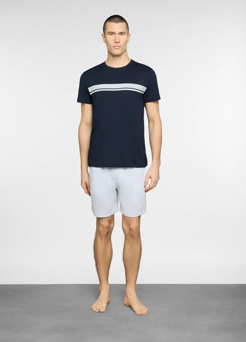 Pigiama Corto Con Stampa Uomo, Bianco/Blu