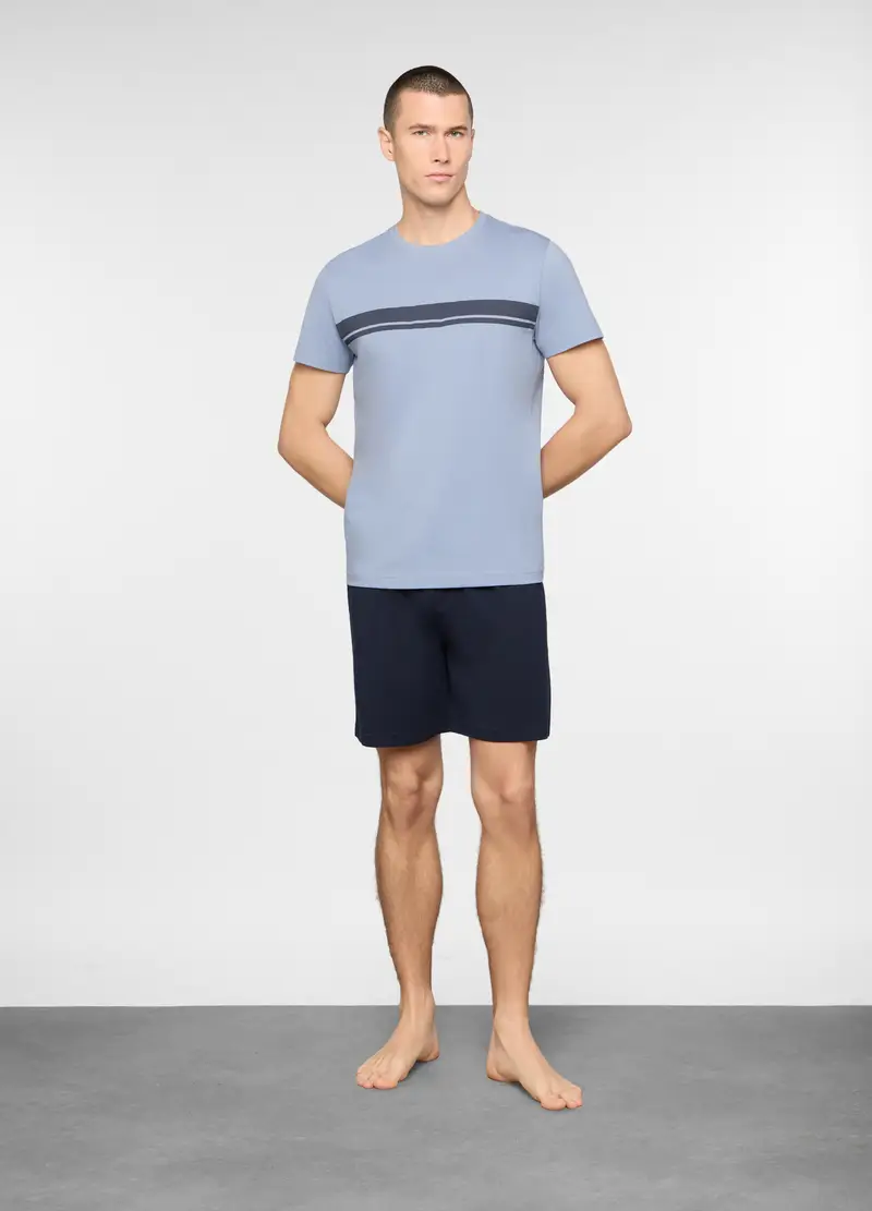 Pigiama Corto Con Stampa Uomo, Blu/Azzurro