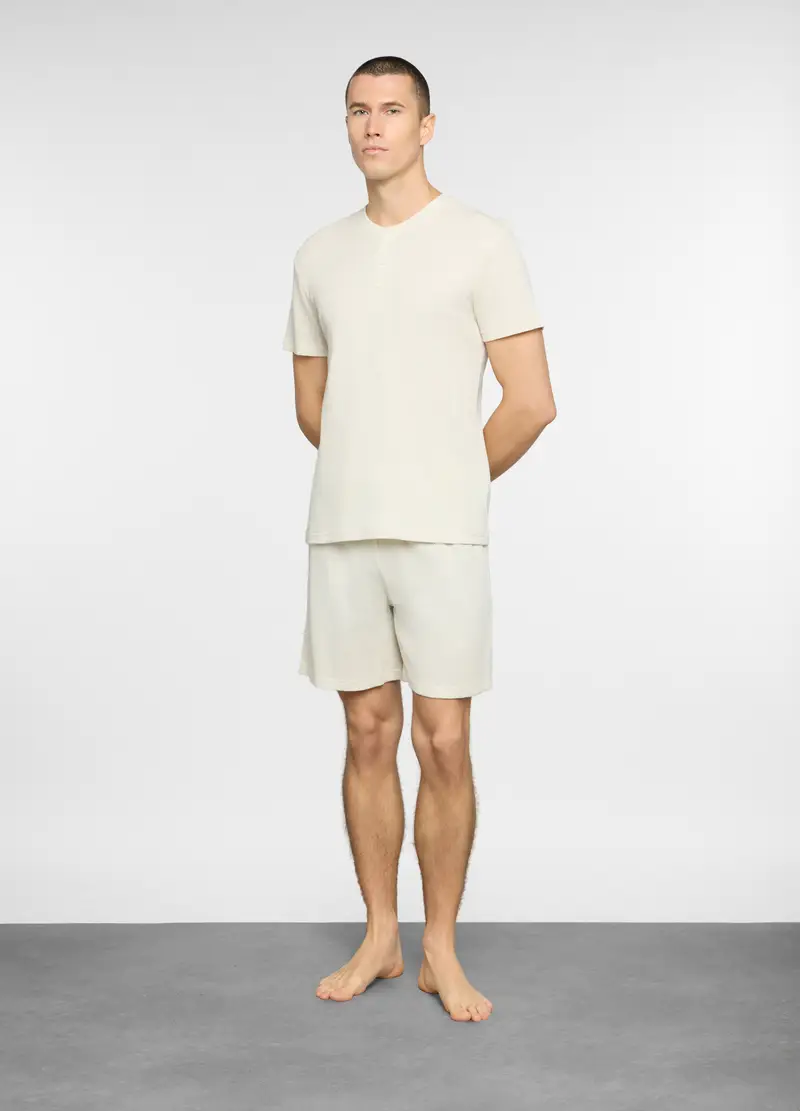 Pigiama Corto In Cotone A Nido D ape Uomo, Bianco avorio