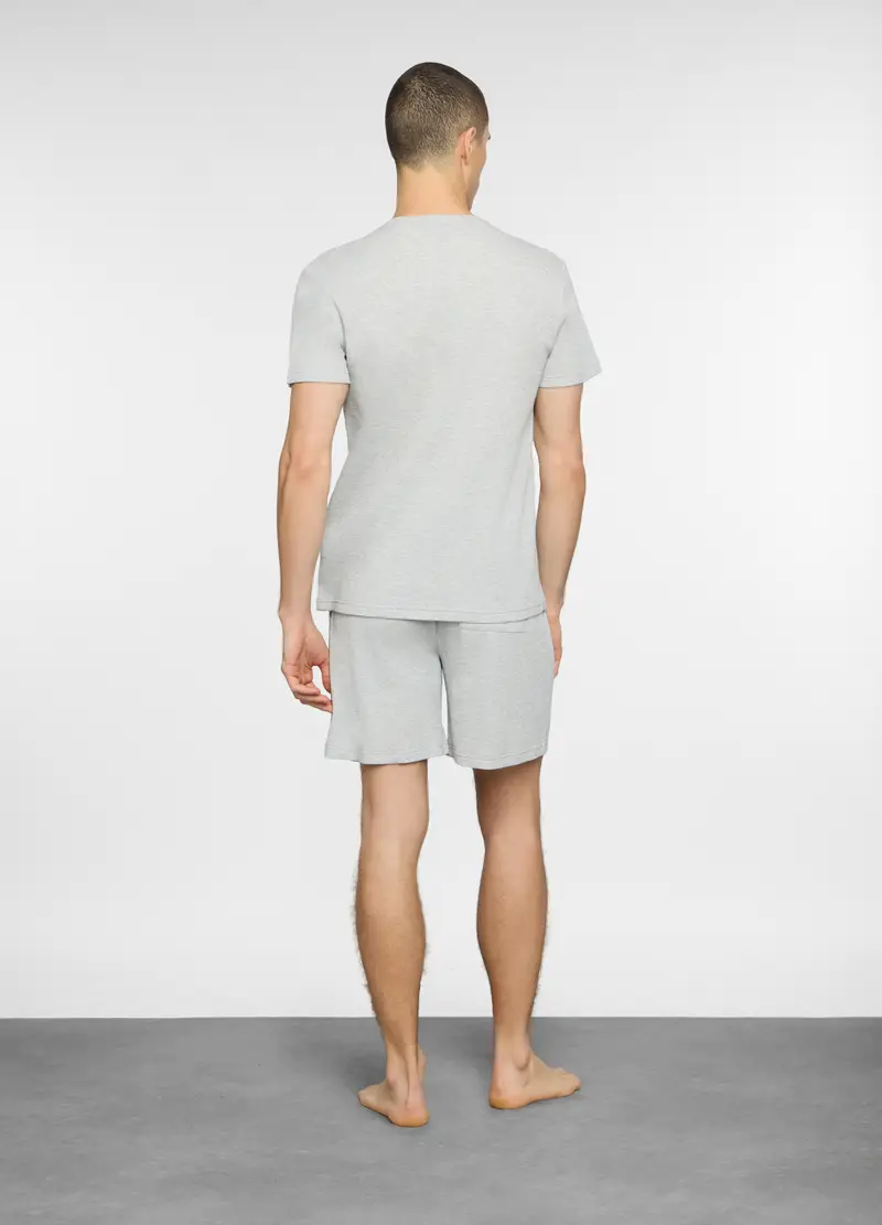 Pigiama Corto In Cotone A Nido D ape Uomo, Grigio chiaro melange miniatura 2