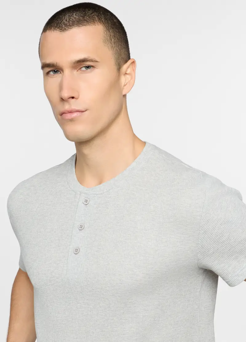 Pigiama Corto In Cotone A Nido D ape Uomo, Grigio chiaro melange miniatura 3