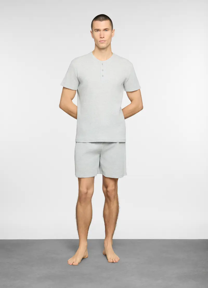 Pigiama Corto In Cotone A Nido D ape Uomo, Grigio chiaro melange