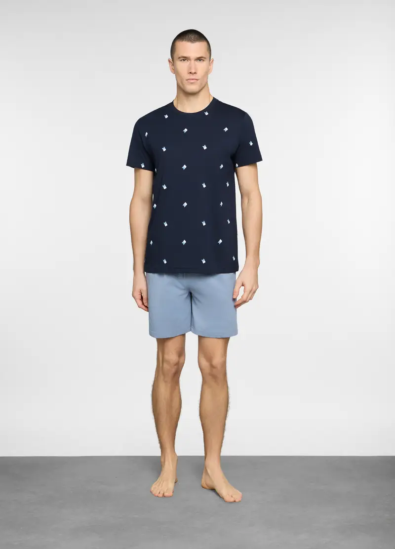 Pigiama Corto In Jersey Con Stampa Uomo, Blu/Azzurro