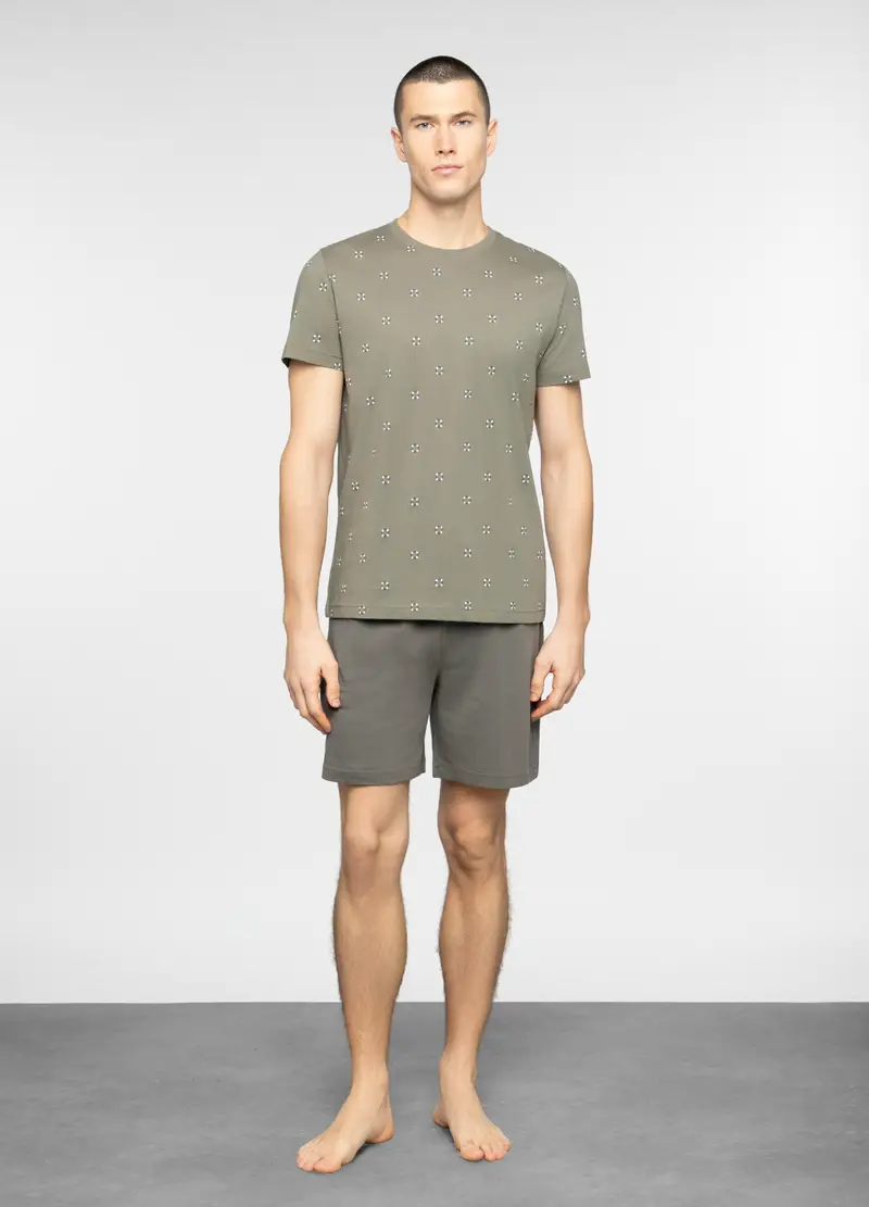Pigiama Corto In Jersey Di Cotone Con Stampa Uomo, Verde militare