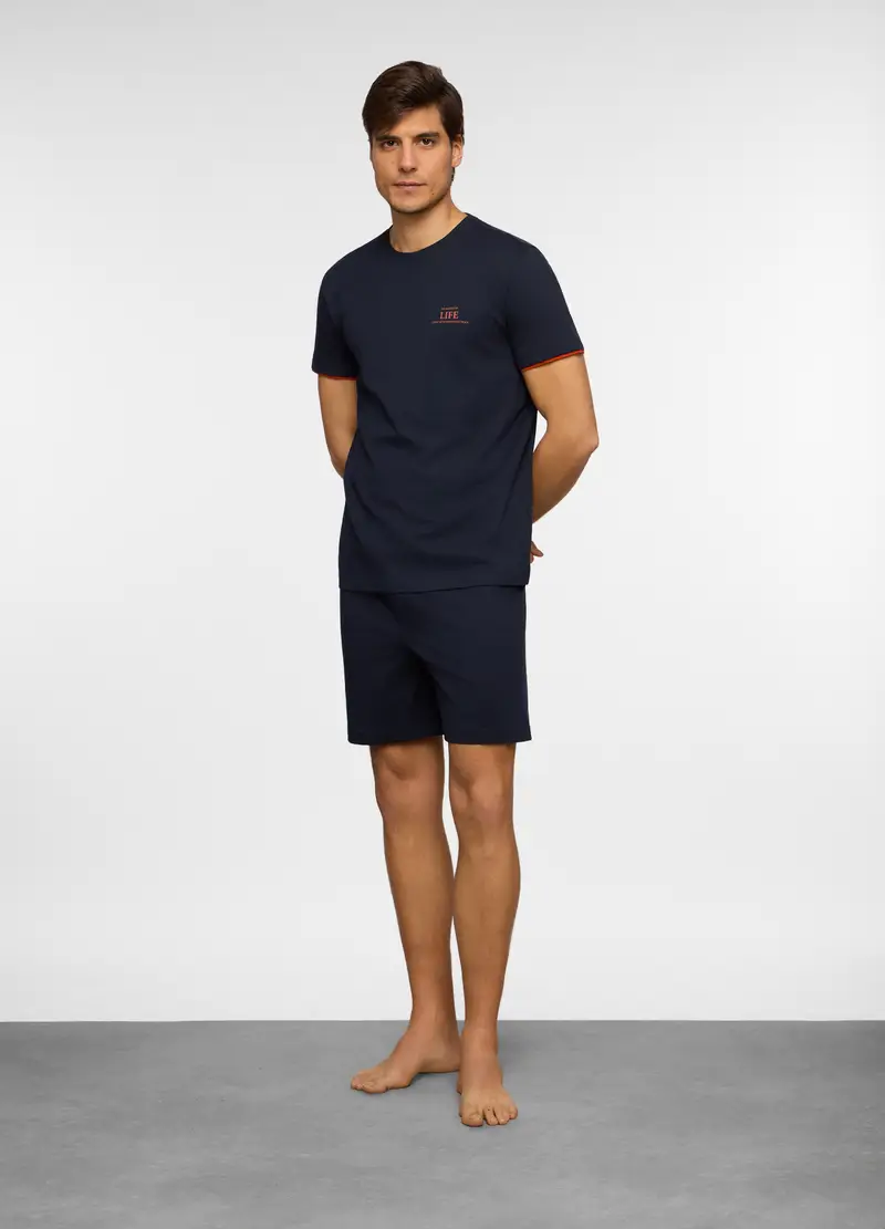 Pigiama Corto In Jersey Di Cotone Uomo, Blu Notte