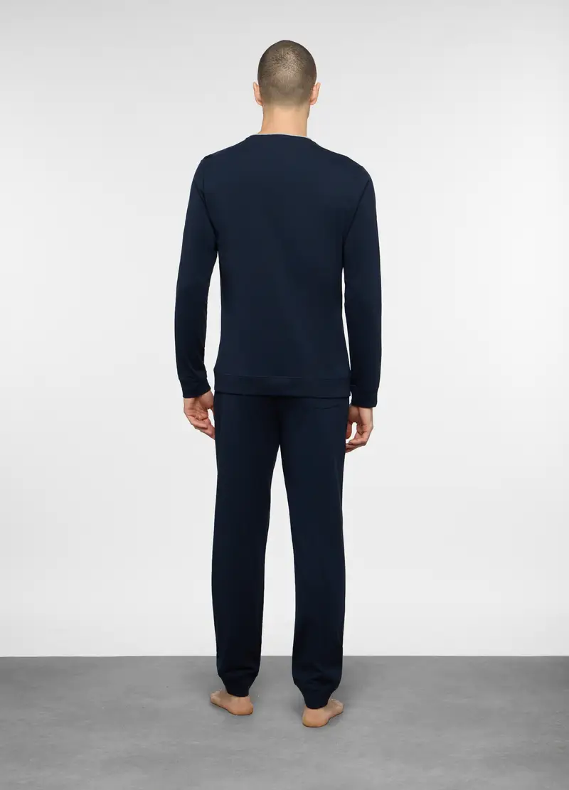 Pigiama Lungo A Girocollo In Cotone Uomo, Blu scuro miniatura 2