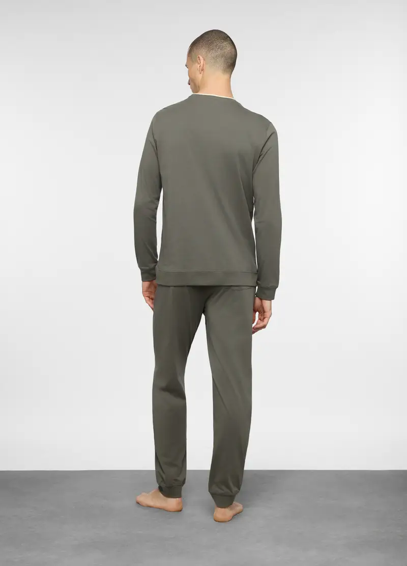 Pigiama Lungo A Girocollo In Cotone Uomo, Verde antracite miniatura 2