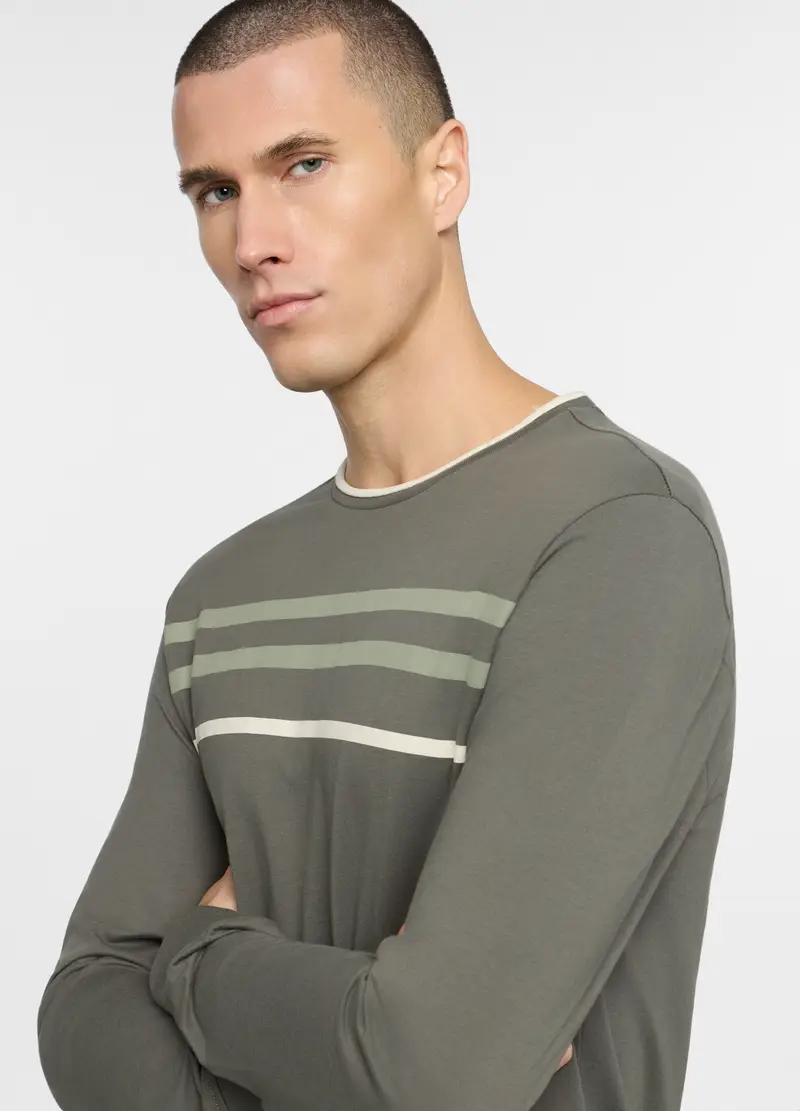 Pigiama Lungo A Girocollo In Cotone Uomo, Verde antracite miniatura 3