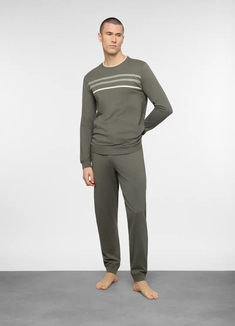 Pigiama Lungo A Girocollo In Cotone Uomo, Verde antracite