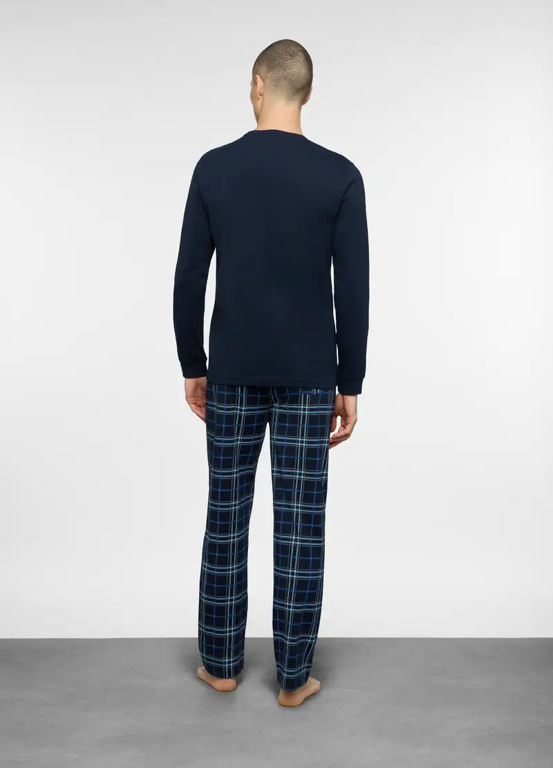 Pigiama Lungo A Scacchi In Cotone Uomo, Blu scuro miniatura 2