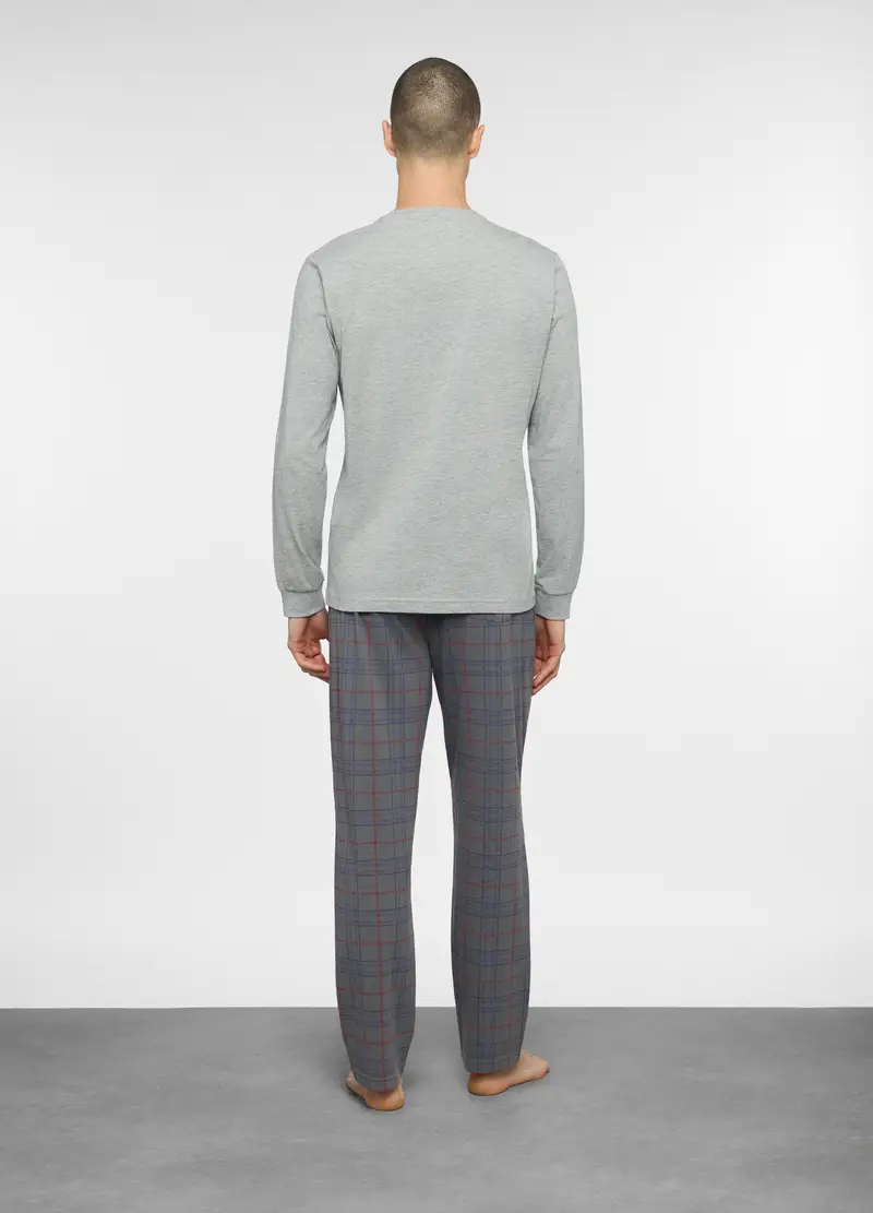 Pigiama Lungo A Scacchi In Cotone Uomo, Grigio melange miniatura 2