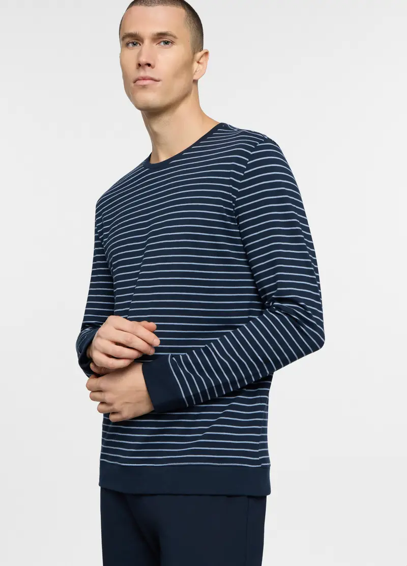 Pigiama Lungo In Cotone A Righe Uomo, Blu scuro miniatura 3