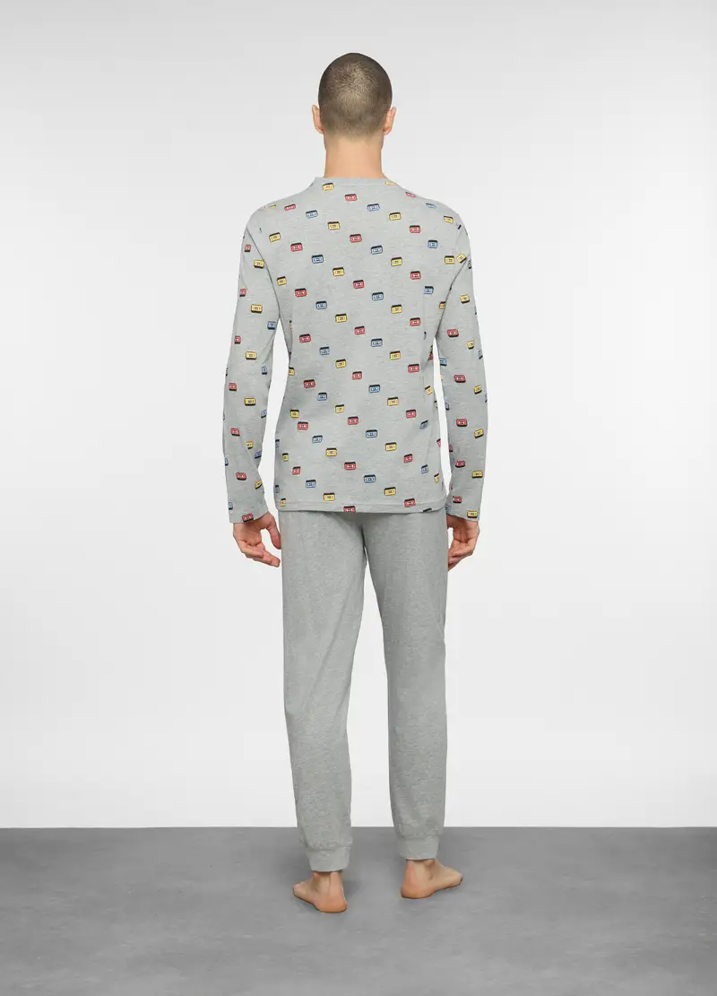 Pigiama Lungo In Cotone Grigio Stampato Uomo, Grigio melange miniatura 2