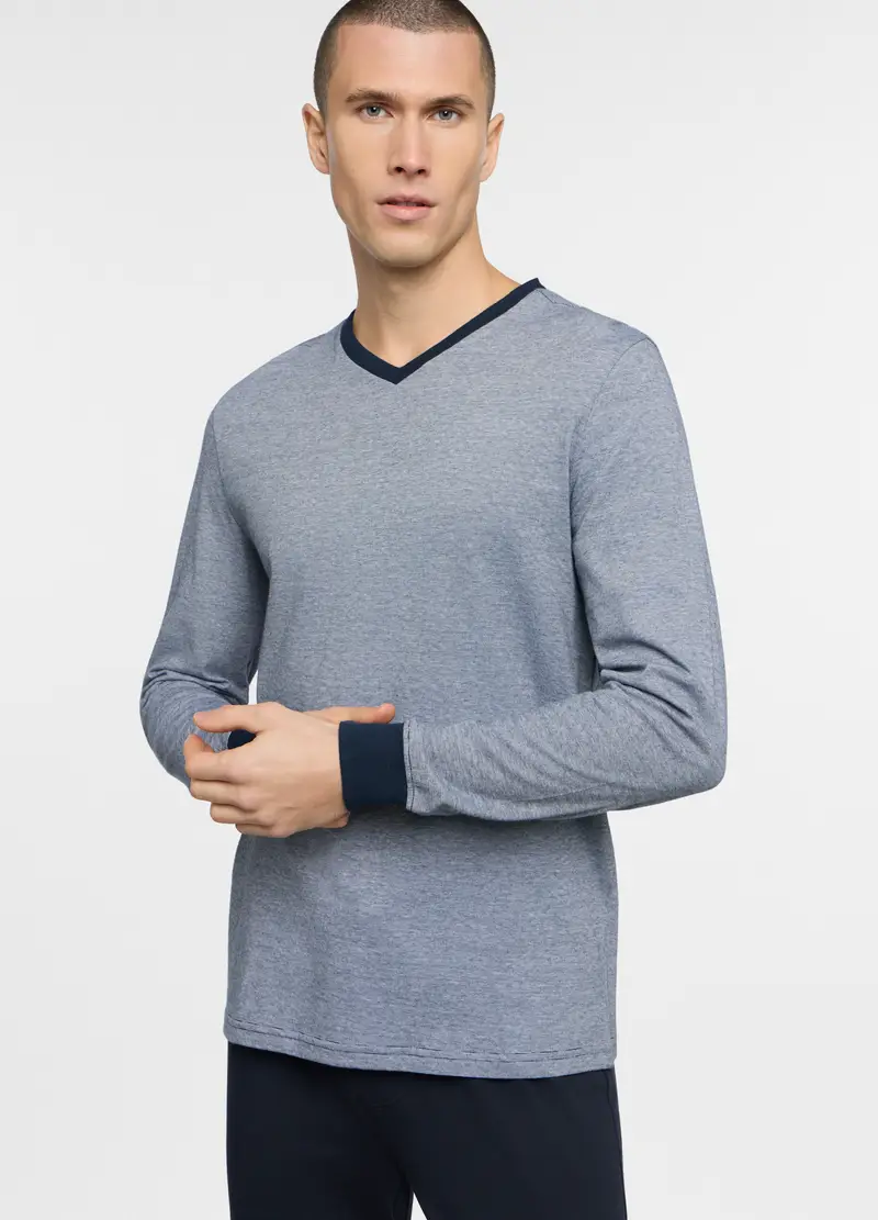 Pigiama Lungo In Jersey A Righe Uomo, Blu scuro miniatura 3