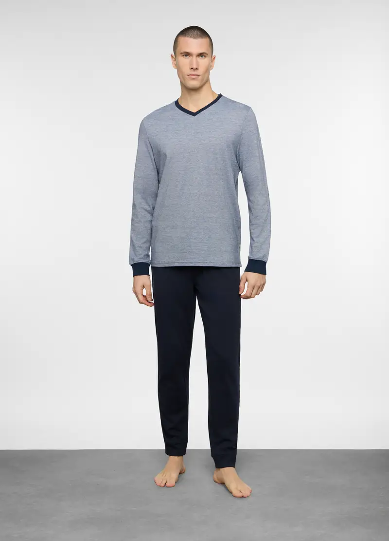 Pigiama Lungo In Jersey A Righe Uomo, Blu scuro