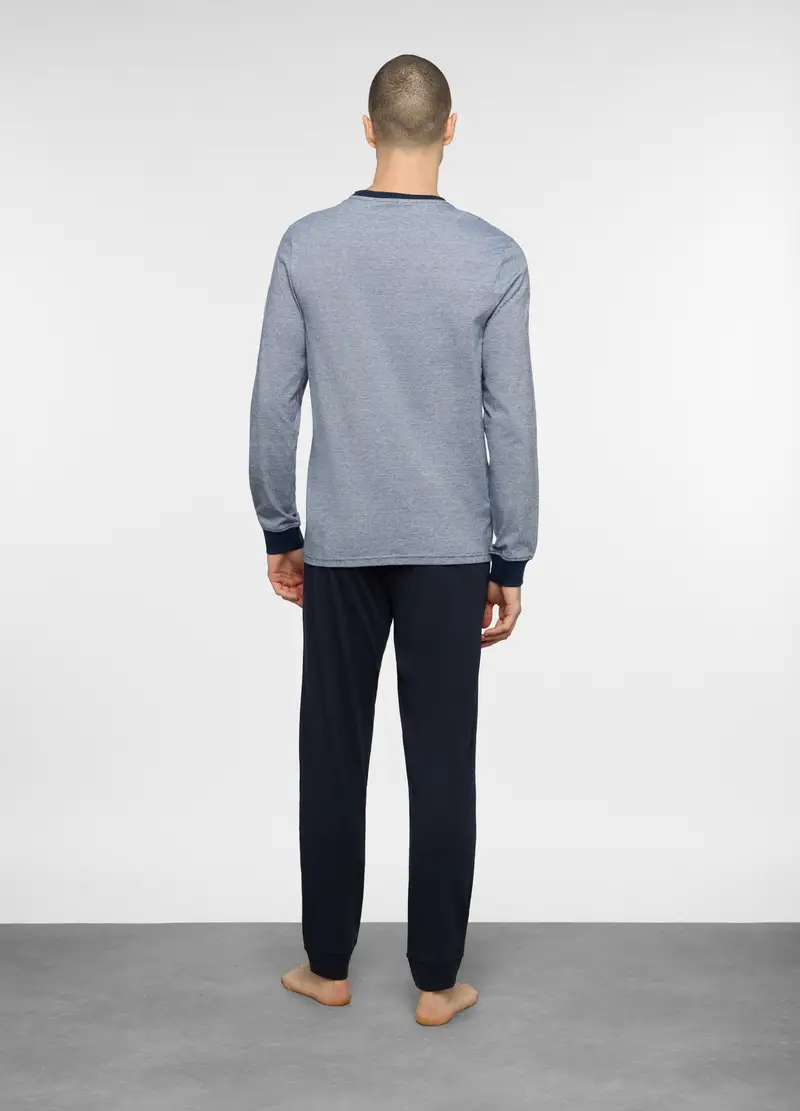 Pigiama Lungo In Jersey A Righe Uomo, Blu scuro miniatura 2