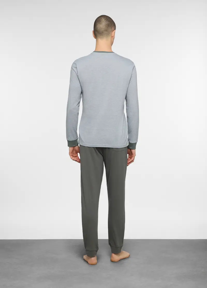 Pigiama Lungo In Jersey A Righe Uomo, Grigio melange miniatura 2