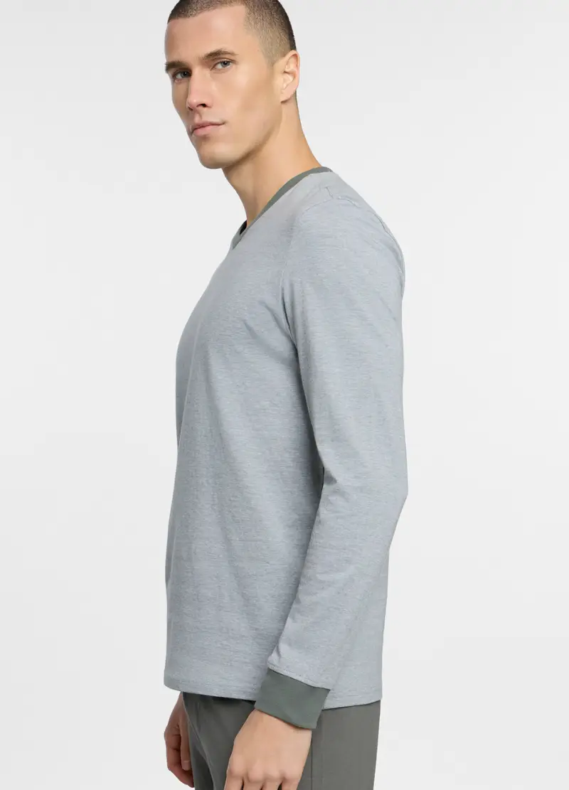 Pigiama Lungo In Jersey A Righe Uomo, Grigio melange miniatura 3