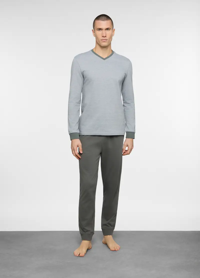 Pigiama Lungo In Jersey A Righe Uomo, Grigio melange